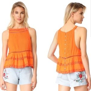 Free People Contrast Crush Crochet Tank Top in Firecracker Orange Sz XS